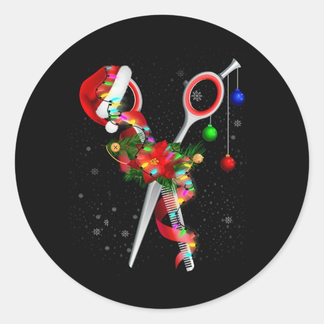 Sticker Rond Coiffeur de ciseau Père Noël Christmas Coiffeur St (Devant)