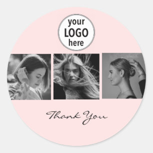 Sticker Rond Coiffeur Écriture Noir Photo Rose Rougeâtre 
