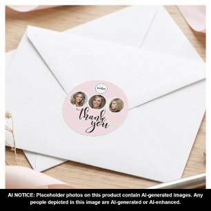 Sticker Rond Coiffeur Rose Pâle 3 Photo Logo Merci