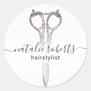 Sticker Rond Coiffeur Styliste Antique Ciseau Salon Vintage