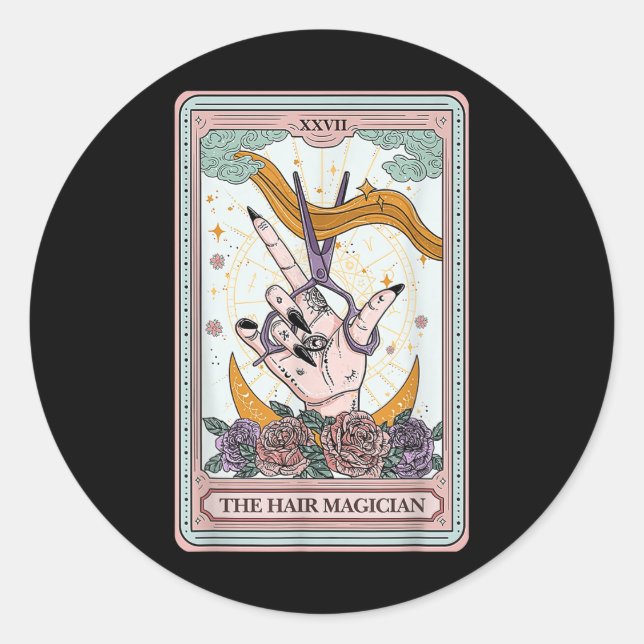 Sticker Rond Coiffeur Tarot Card gothique Coiffeur Salon Ha (Devant)