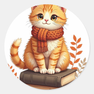 Sticker Rond Coin de lecture pour chat confortable - Art aquare
