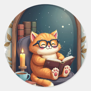 Sticker Rond Coin de lecture pour chat de l'Académie sombre Liv