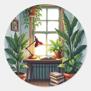 Sticker Rond Coin lecture des parents de plantes - Ambiance cos