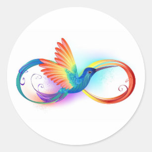 Sticker Rond Colibri arc-en-ciel avec symbole Infinity
