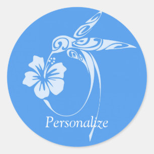 Sticker Rond Colibri bleu & blanc simple et élégant