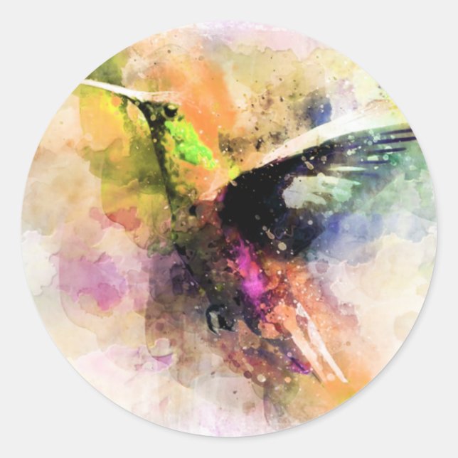 Sticker Rond Colibri d'aquarelle (Devant)