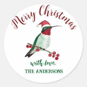 Sticker Rond Colibri de Noël personnalisé