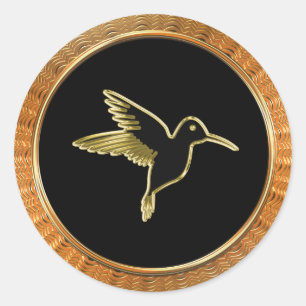 Sticker Rond Colibri d'or avec des ailes étirées