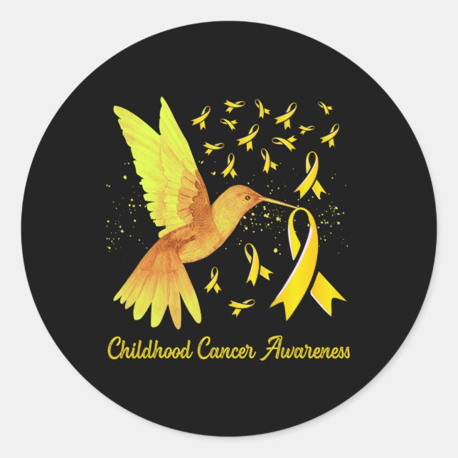 Sticker Rond Colibri Jaune Or Enfance Sensibilisation au cancer (Devant)