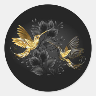 Sticker Rond Colibri noir et or