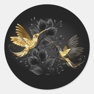 Sticker Rond Colibri noir et or