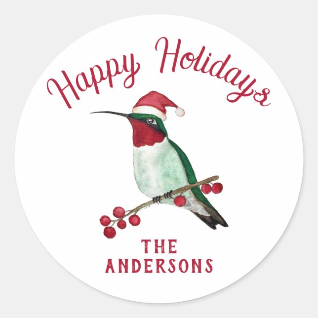 Sticker Rond Colibri Père Noël personnalisé (Devant)