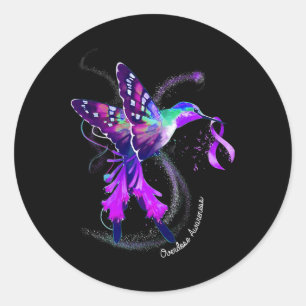 Sticker Rond Colibri tenant un surdosage du ruban pourpre