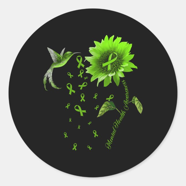 Sticker Rond Colibri Vert Ruban Sensibilisation à la santé ment (Devant)