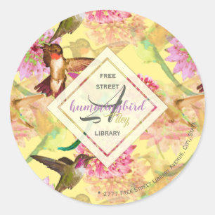 Sticker Rond Colibris et Astrantia Monogram Aquarelle