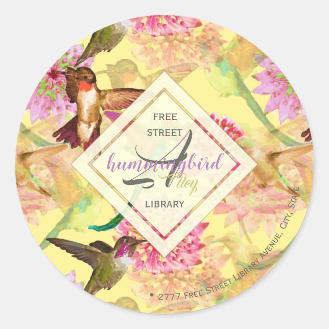 Sticker Rond Colibris et Astrantia Monogram Aquarelle (Devant)