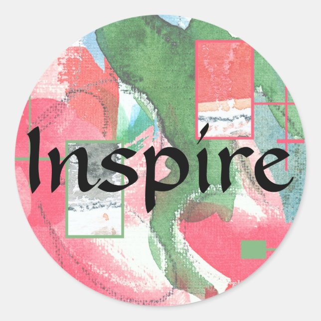 Sticker Rond collage d'art abstrait, milieux mixtes et aquarell (Devant)