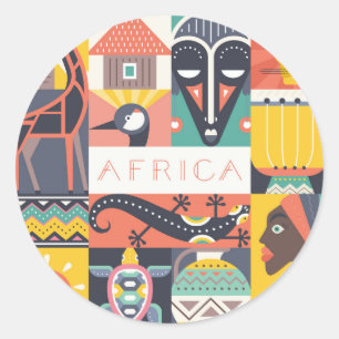 Sticker Rond Collage d'art symbolique africain