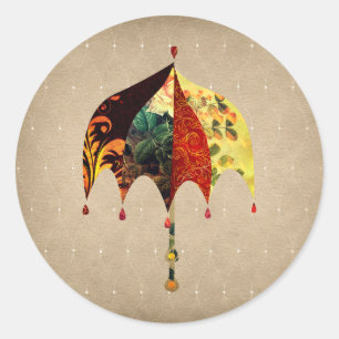 Sticker Rond Collage des parapluies colorés sur le look en daim