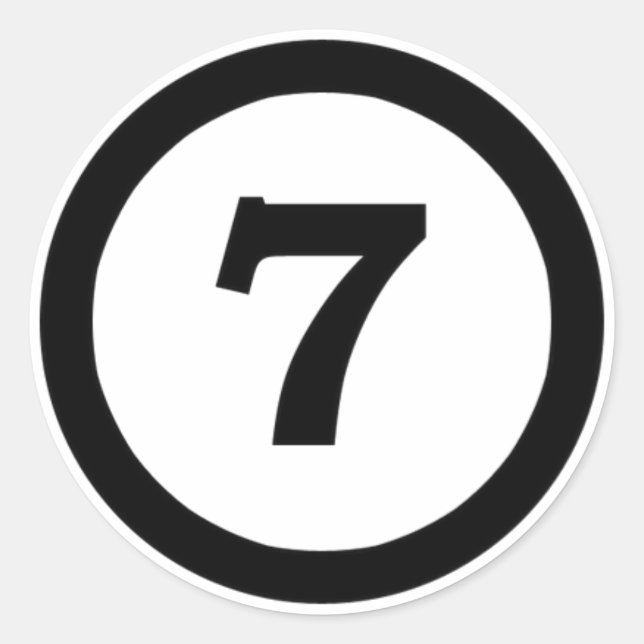 Sticker Rond colle je numérote 7 sept, number seven (Devant)