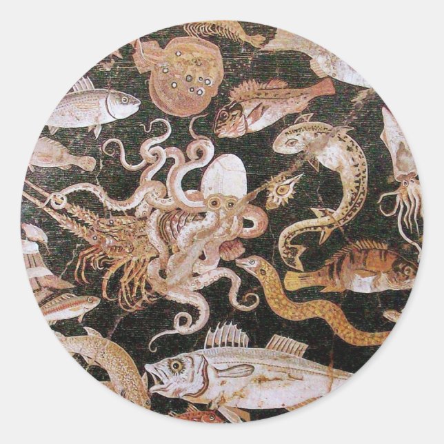 STICKER ROND COLLECTE POMPEII / OCÉAN - SCÈNE DE VIE MARINE (Devant)