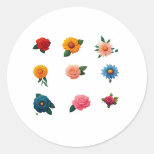 Sticker Rond Collection d'autocollants de fleurs exquises