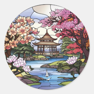 Sticker Rond Collection d'autocollants Fleur de Cerisier & Temp