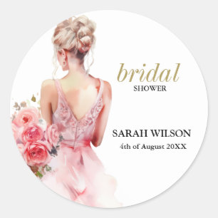 Sticker Rond Collection de Mariage d'aquarelle Rose Floral