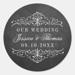 Sticker Rond Collection de Mariages Ornate Chalkboard