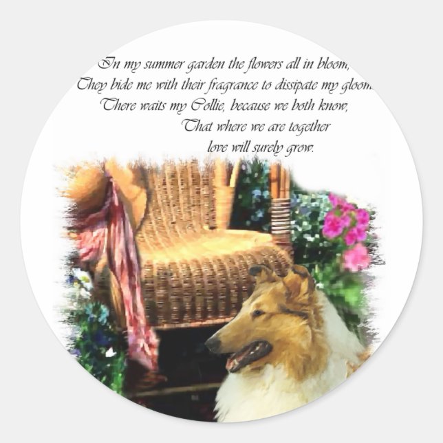 Sticker Rond Collie Art Cadeaux Rough Sable (Devant)