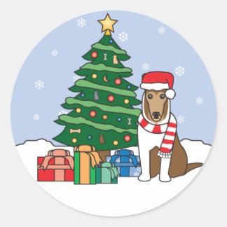 Sticker Rond Collie et sapin de Noël