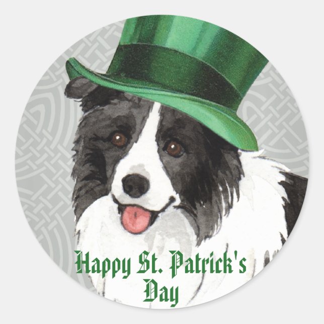 Sticker Rond Collie frontière de la fête Saint-Patrick (Devant)