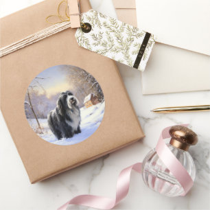 Sticker Rond Collie Laisser Il Neige Noël