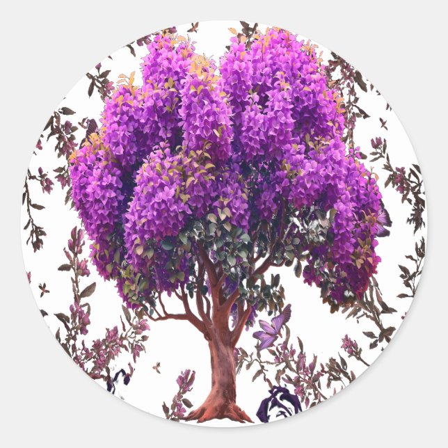 Sticker Rond Collier d'arbre à papillons - esthétique botanique (Devant)