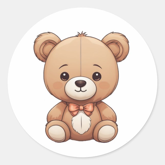 Sticker Rond collier mignon petit ours en peluche (Devant)