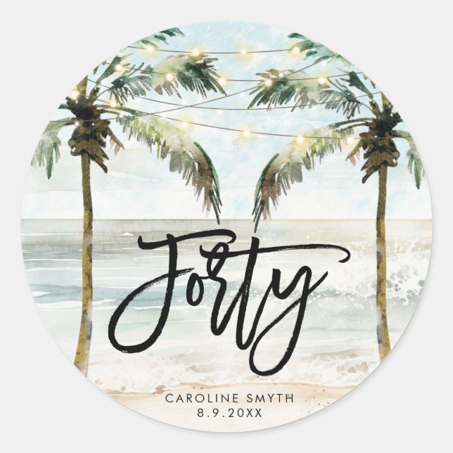 Sticker Rond collier plage palmiers tropicaux 40e anniversaire (Devant)