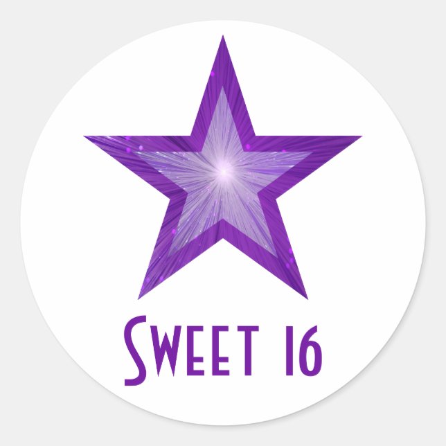 Sticker Rond Collier rond Purple Star 'Sweet 16' blanc (Devant)