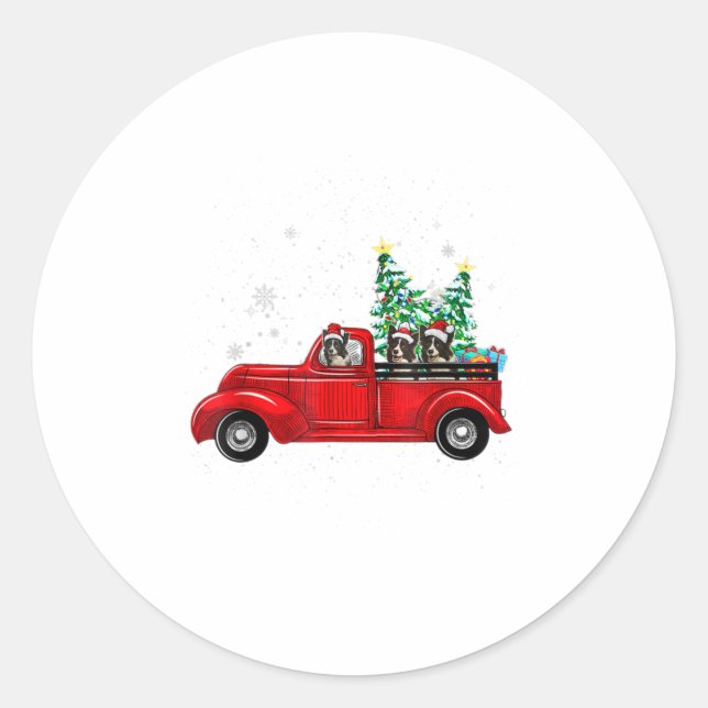 Sticker Rond Collies À La Frontière Mignonne Avec Camion Rouge  (Devant)