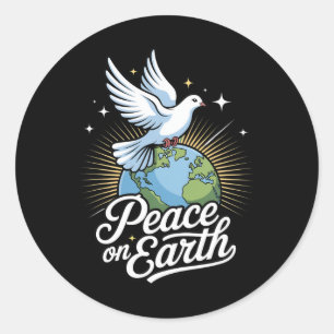 Sticker Rond Colombe et globe de la foi de Noël Paix sur Terre