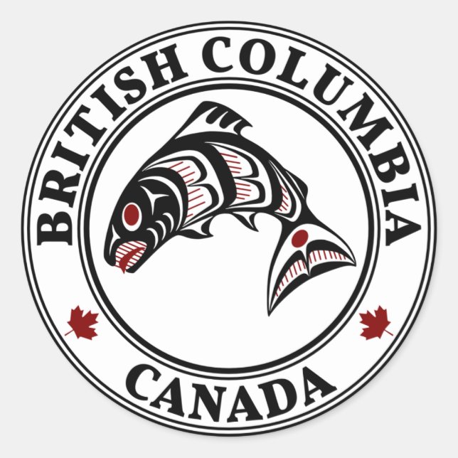 Sticker Rond Colombie-Britannique Canada Saumon artistique haïd (Devant)