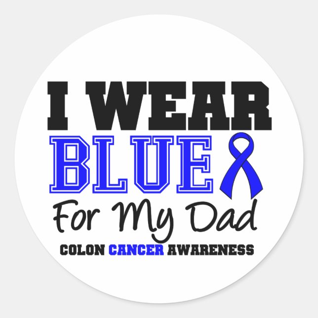 Sticker Rond Colon Cancer Bleu Ruban Pour Mon Père (Sporty) (Devant)