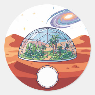 Sticker Rond Colonie Spatiale Futuriste sur Mars Bio Dôme Class