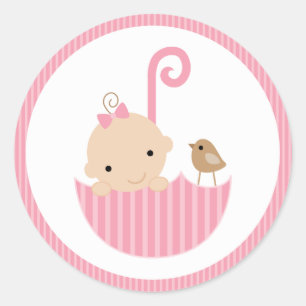 Sticker Rond Colonne de baby shower rose {baby shower}