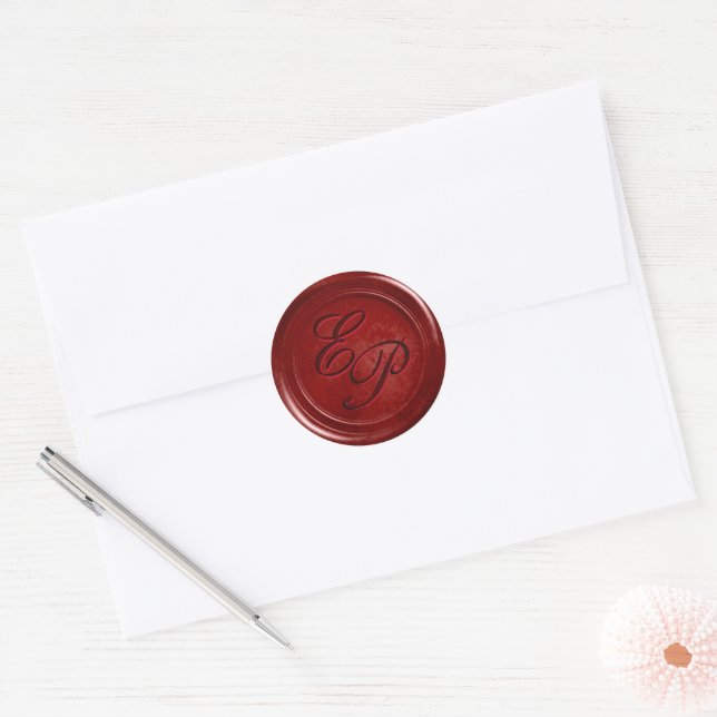 Sticker Rond Colonne de cire de marron rouge Royal avec initial (Enveloppe)