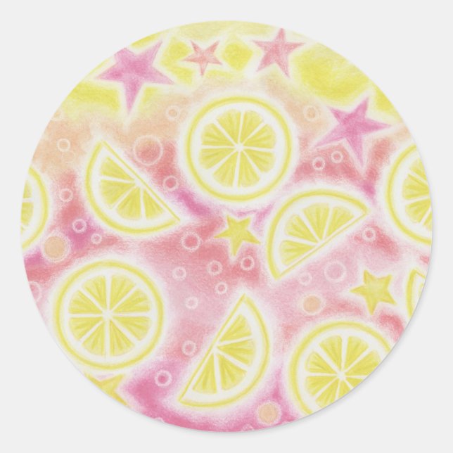Sticker Rond Colonne de citronnelle rose ronde (Devant)