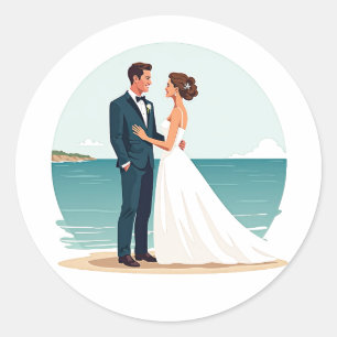 Sticker Rond Colonne de couple Mariage côté plage