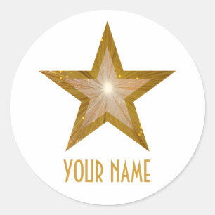 Sticker Rond Colonne ronde Gold Star 'Name' blanche