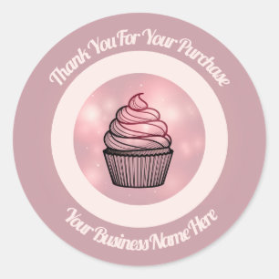 Sticker Rond Colonnes de logo d'entreprise de cupcake rose illu