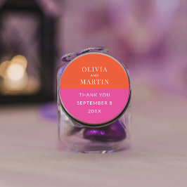 Sticker Rond Coloré gras orange et Merci rose